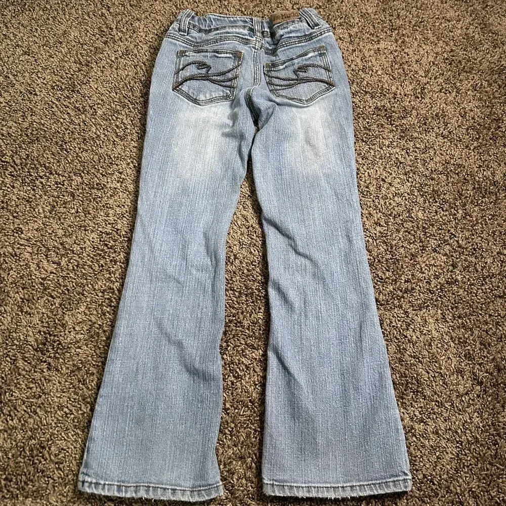 Vintage Y2K Girls Sz 8 Mudd Baby Flare Hippie Peace Sign Flare Jeans - Picture 9 of 16